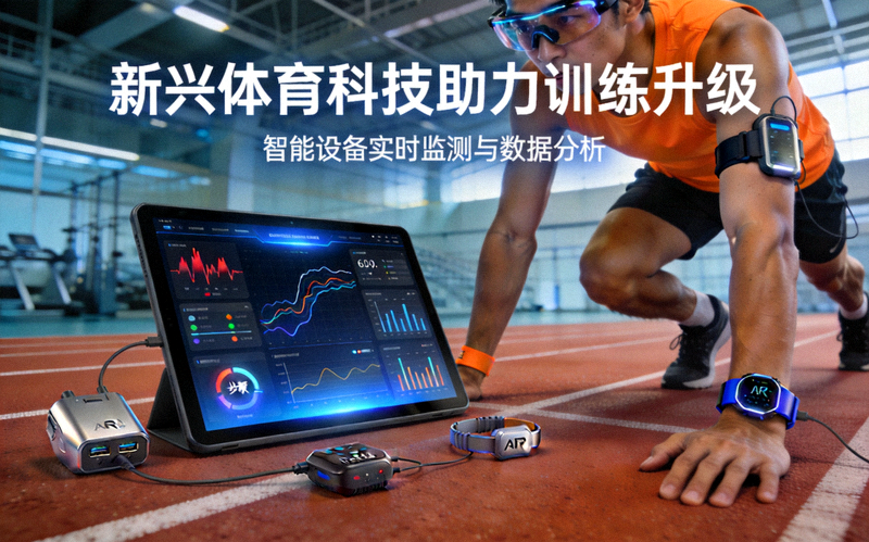 新兴体育科技报道配图 - 运动员佩戴智能设备进行训练和数据分析